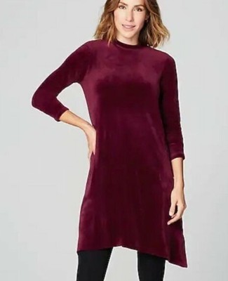 J. Jill Womens Burgundy Velour Dipped Pocket Shift Tunic Dress Size Large