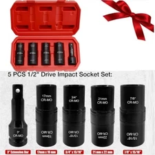 5PCS 1/2" THIN WALL FLIP IMPACT SOCKET SET FOR AUTO RIMS TIRES LUG NUTS USA