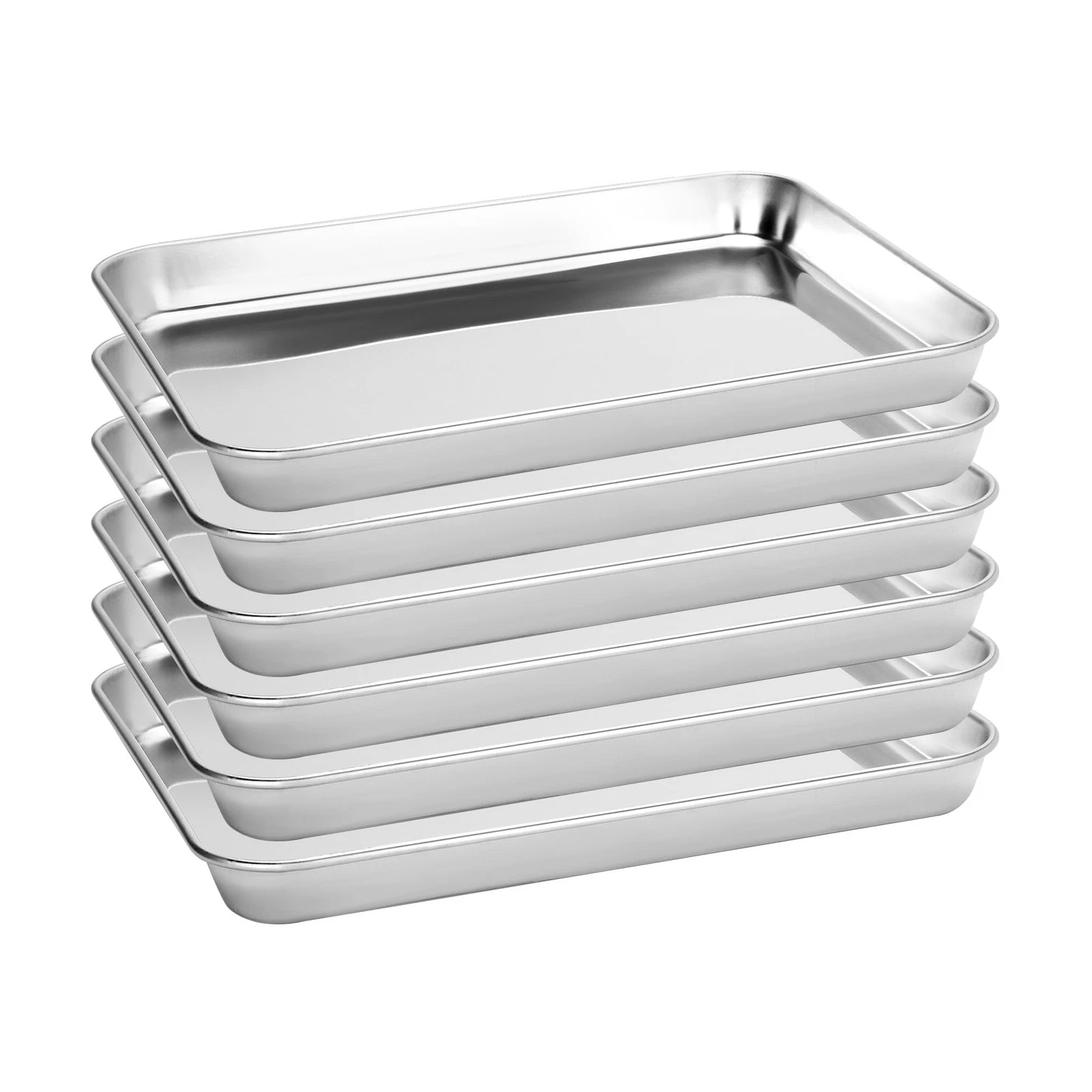 6 Pack Stainless Steel Baking Sheet Pans, 10.5" L × 8" W × 1" H Cookie Sheets...