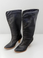 Vintage Dingo Black Cowgirl Boots Eagle Stitch Tall Western Boho Womens Size 6.5