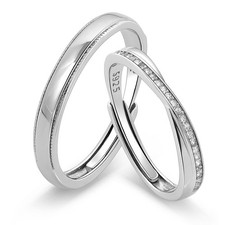 2pcs Couple Rings Sterling Silver for Men and Women Wedding Simple Couple Ban...