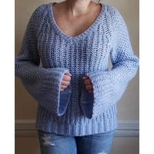 MOTH Chunky Knit Perwinkle Blue Sweater Women's MediumBell Sleeves Mohair Wool