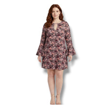 American Eagle Taupe Floral Bell Slit Sleeve Keyhole Mini Dress XL