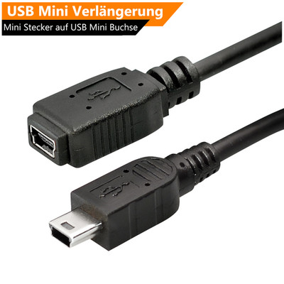USB 2.0 Verlängerungskabel Hi-Speed Mini 5-Pin Stecker auf Buchse 1,2m Schwarz