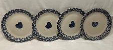 Vintage Handpainted Blue Heart Set Of 4 Folk Craft Tienshan Dinner Plates 10 In