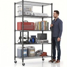 5/6 Tier Wire Shelving Unit with Wheels Adjus...