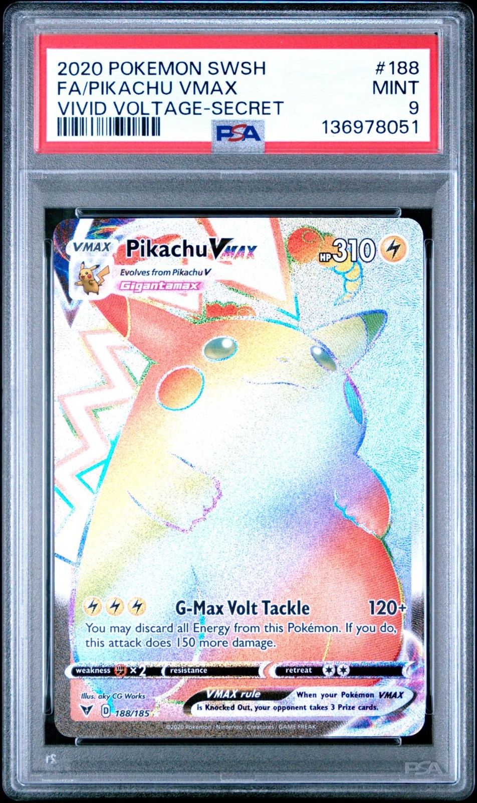 Pikachu VMAX PSA 9 Vivid Voltage Rainbow Rare 188/185 Secret Pokemon Card