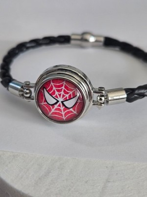 SPIDER MAN 18MM NOOSA  SNAP BUTTON  8.25'' BRAIDED LEATHER MAGNETIC BRACE.