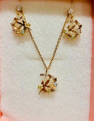 OST Tinkerbell Silver 925 Necklace & Earrings Set Disney Peter Pan Gift