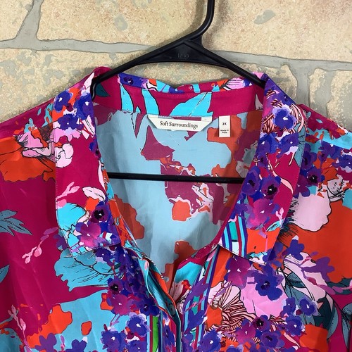 Soft Surroundings Dress Size 2X Floral Garden Path Button Front Vibrant - Picture 3 of 5