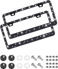 Diamond Bling License Plate Frame Rhinestone 2pcs Black