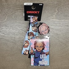 Chucky Let's Be Friends Neck Lanyard ID Badge Holder Detachable Horror Doll