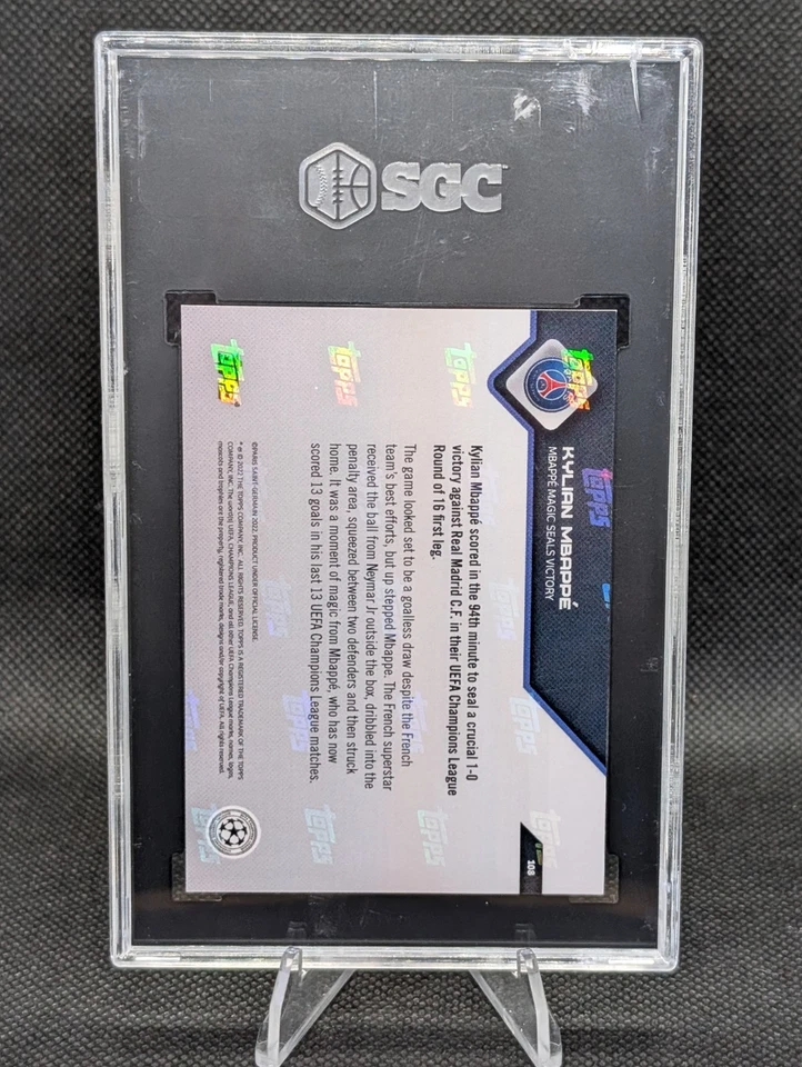 2021 Topps Now UCL #108 Kylian Mbappe Magic Seals Victory PURPLE  /99 SGC 9.5 - Image 2 of 2