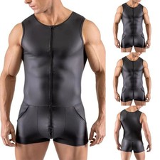 Tuta smanicata uomo elegante e confortevole sexy wet look clubwear