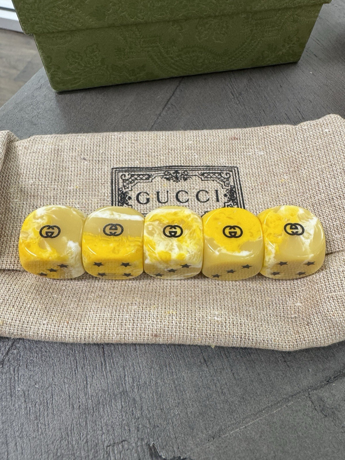 Gucci Collectible Yellow Dice Set Designer Case Original Box