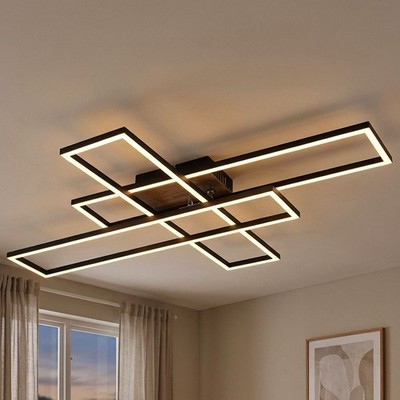LED Deckenlampe Deckenleuchte Wohnzimmerlampe Metall Holzoptik schwarz L 80 cm