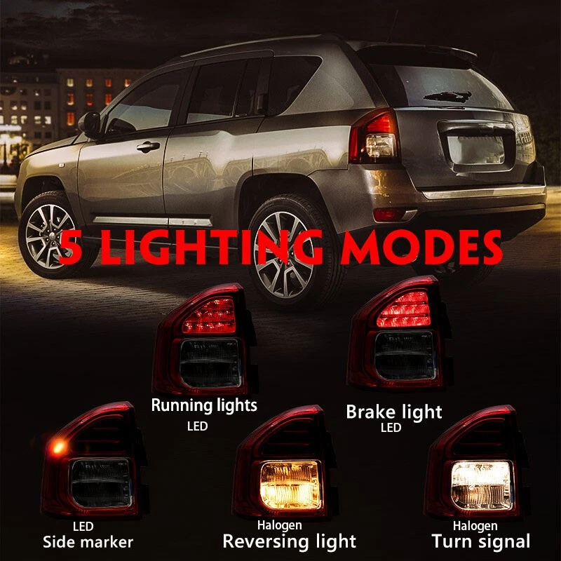 Tail Lights For Jeep Compass 2014-2017 w/ Side Marker Brake Lamps Bulbs LH & RH Foto 2 de 4