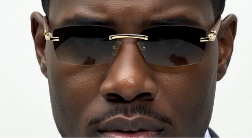 Herren Vintage Gold Gestell Randlos Hip Hop Schwarz Holzmaserung Klare Gläser Brille - Bild 21 von 104