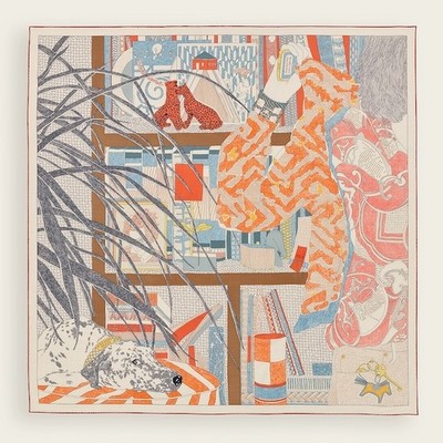 Hermes Rendez-Vous Chez Shawl Stole Scarf Orange Cashmere Silk