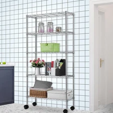 65x36x14" Adjustable 5-Shelf Shelving Wire Unit Storage Rack with Wheels Black