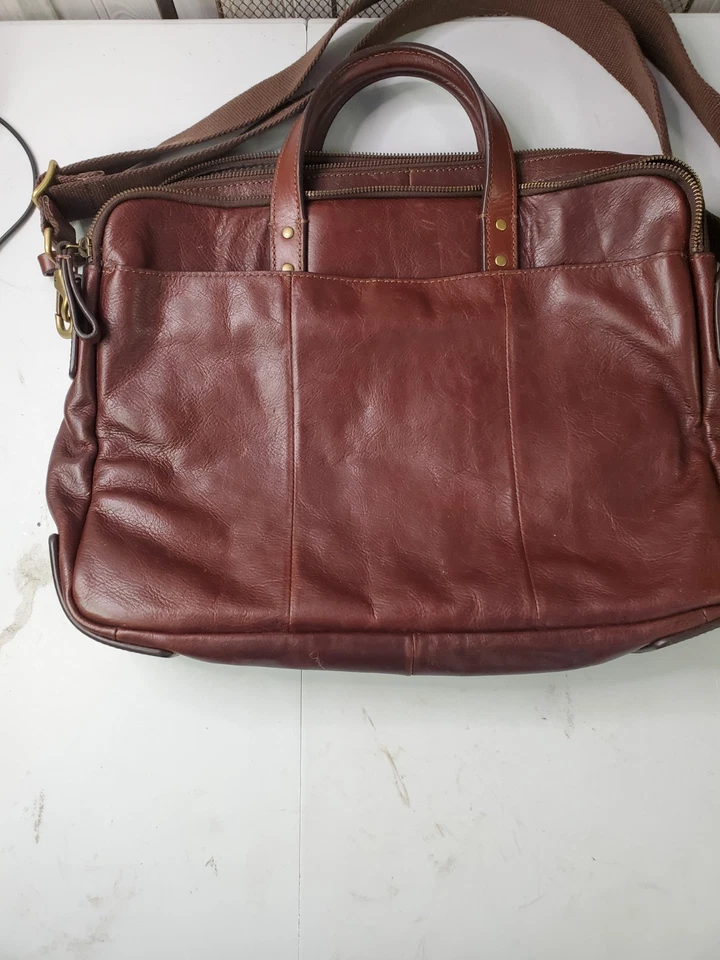 Fossil 皮革 便携式电脑 邮差包 公文包 棕色  — 第 3/4 张图片