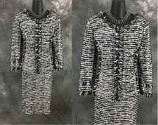 NWT NEW BEAUTIFUL St John knit black white jacket skirt suit size 12