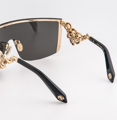 ROBERTO CAVALLI 015 SRC015M Gold Black Chain Visor Mask 