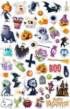   fun HALLOWEEN STICKERS cat witch werewolf mummy skeleton candy monster ghost