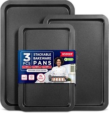 3 Piece Set Nonstick Carbon Steel Oven Bakeware 3 Set, Black 
