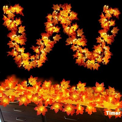 2 Pack Fall Garland with Lights, 20Ft 40LED Battery Operated Autumn Harvest