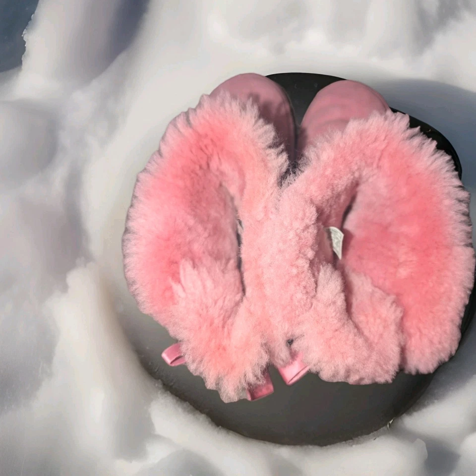 UGG Australia Bailey Bow Boots Women’s Size 6 Pink Suede Sheepskin Fur Cozy - Image 3 of 4
