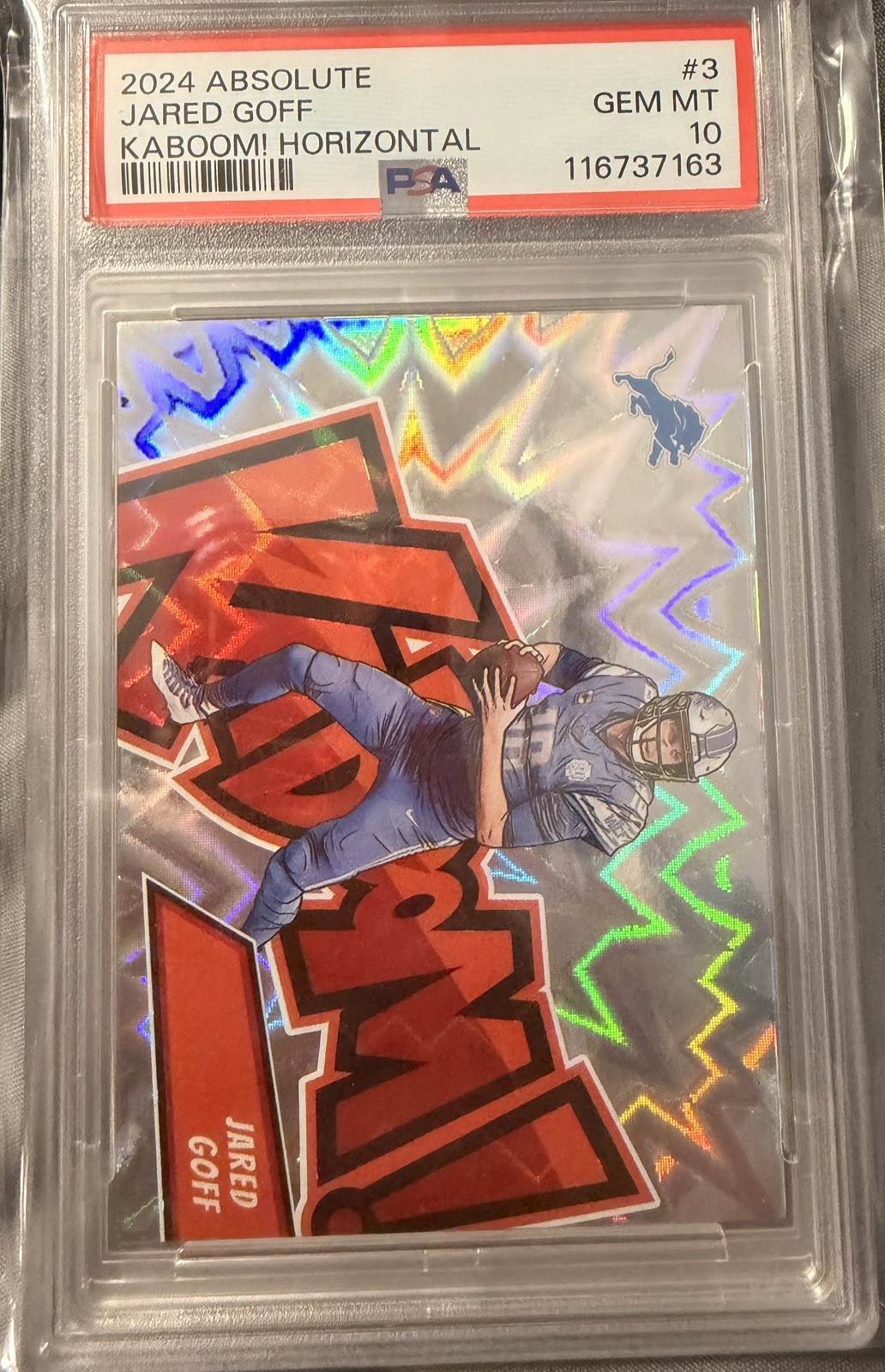 Jared Goff PSA 10 2024 Panini Absolute Kaboom! Horizontal Card #3 SSP Lions