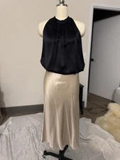 Quince Set Silk Midi Skirt & Top Beige Black Sz Small Excellent