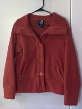 Eivissa Collection Women's Large Orange Button Up Jacket Soft Pockets Collar