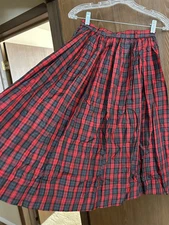 Vtg 1950s Full Gathered Homemade Taffeta Plaid Skirt