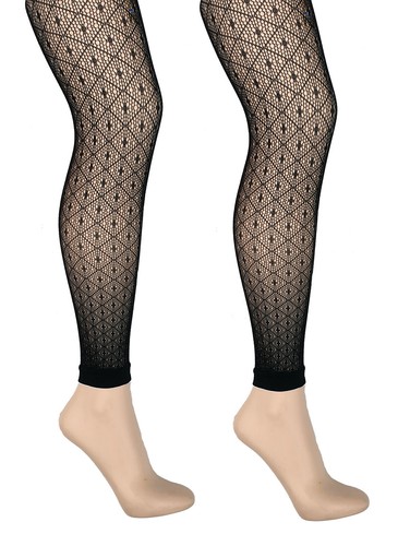 2 Pair Diamond Spiral or Herringbone Fishnet Footless Tights Black S/M M/L - Picture 1 of 6