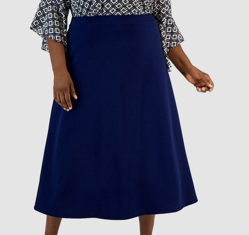 Kasper Damen blau marineblau solide Pull-On Nähte Midirock Übergröße 2X