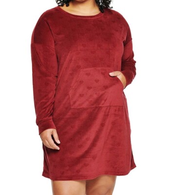 Sonoma Night Sleepshirt / Lounger - Wine w Hearts Velour BONUS SOCKS 2X   NWT