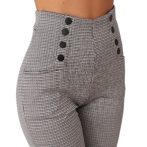 Hose Thermo Business Knöpfe Knopfleiste kariert Karo High Waist 36 38 40 42 - Bild 28 von 32