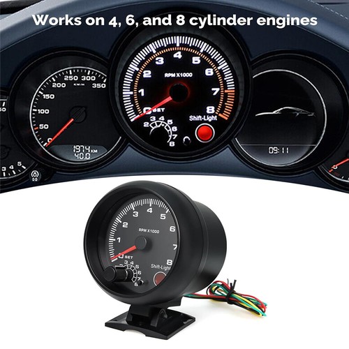 3.75'' Red LED Car Tachometer Gauge Shift Light Rev Counter 0-8000RPM Meter UK - Picture 4 of 10