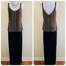 Alex Evenings Mother of the Bride/Groom Formal Long Dress Sz 12 Gold Black