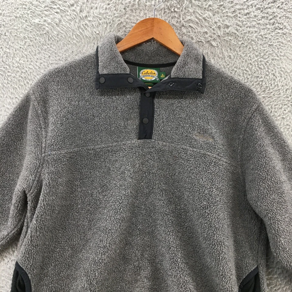Cabelas Fleece Sweatshirt Womens Small Gray Mock Neck Henley Front Pockets Golf - Image 2 of 4