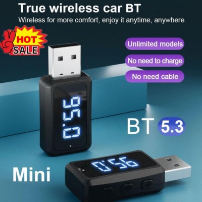 USB Bluetooth 5.3 Wireless Car FM Transmitter Aux Stereo Audio Receiver Adapter