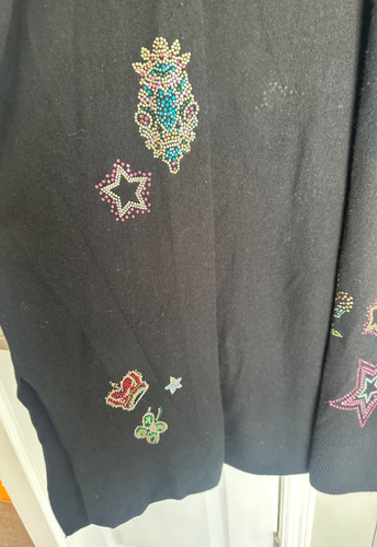 Johnny Was Ladie Rhinestone Wool Cashmere Black Open Cardigan Medium - Picture 7 of 10