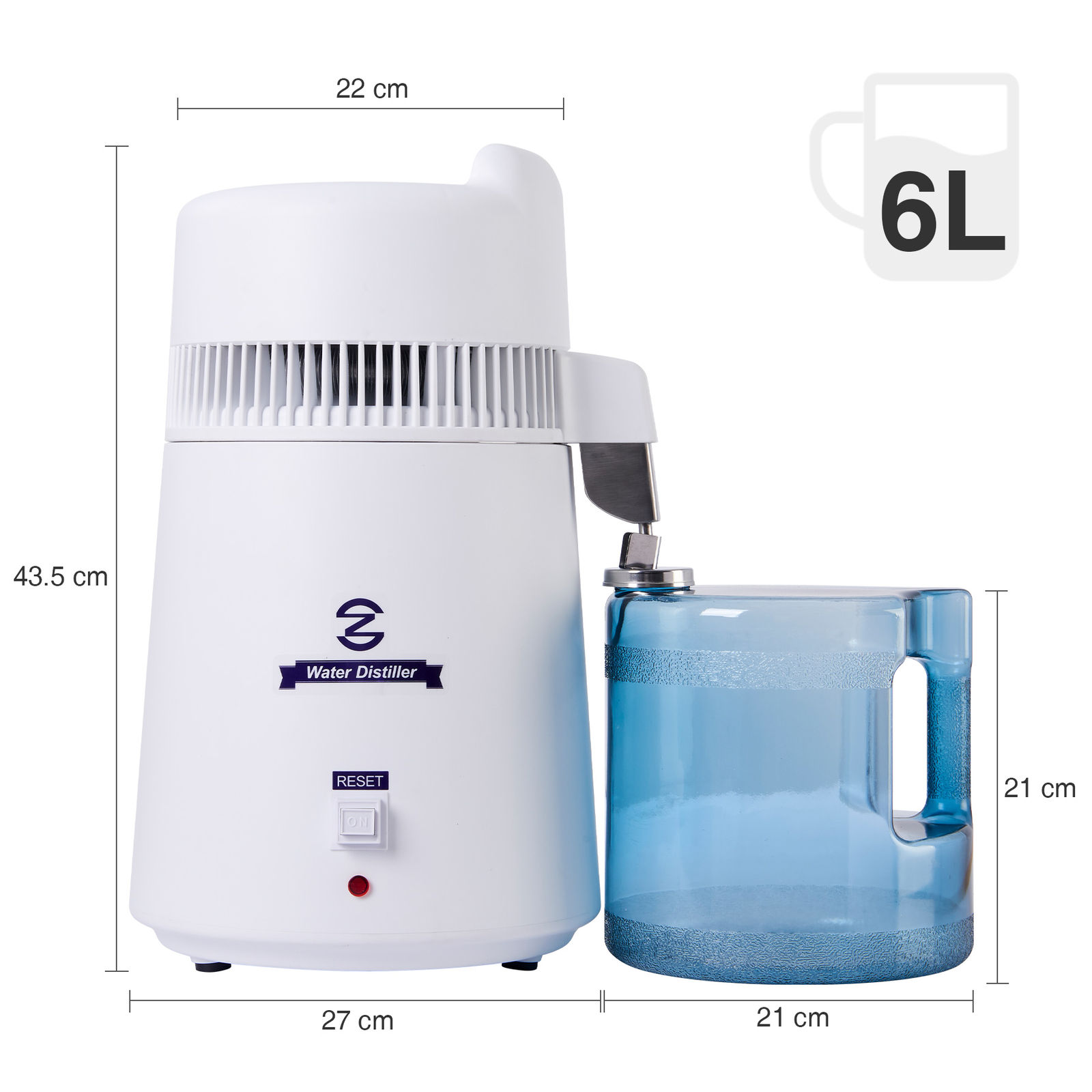 6L 900W Pure Water Distiller Filter Medical Home Labs Countertop Water