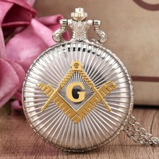 Masonic Square and Compasses Symbols Mason Pocket Watch Freemasons Silver Tone