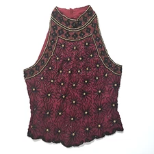 Mark John by Gopal 100% Silk Beaded Size L Halter Sleeveless Party Evening Top