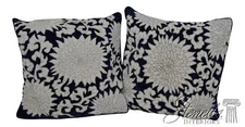 F64893EC: Pair FRONTGATE Blue & White Stitched Square Pillows