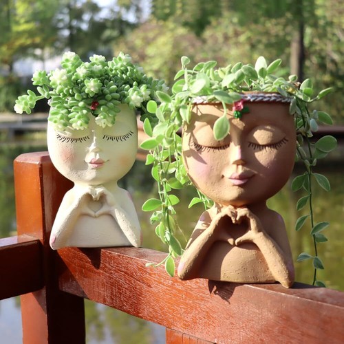 Unique Face Planter Pot for Indoor Plants - Cute Succulent Pot with Drainage - Picture 4 of 7