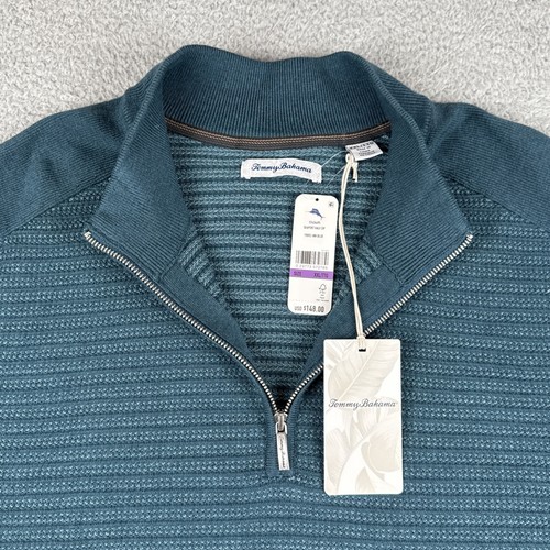 NWT Tommy Bahama Seaport Half Zip Sweater Ink Blue Green Quarter Golf Mens XXL - Picture 7 of 18